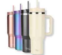 Milu Tazza termica a doppia parete 1200ml con cannuccia e manico, 24h ghiacciato / 12h caldo Tumbler 40oz in acciaio inox con manico, bottiglia isolante da portare con sé (Cream, 1200ml)