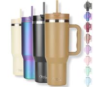 Milu Tazza termica a doppia parete 1200ml con cannuccia e manico, 24h ghiacciato / 12h caldo Tumbler 40oz in acciaio inox con manico, bottiglia isolante da portare con sé (Brown, 1200ml)