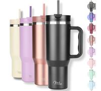 Milu Tazza termica a doppia parete 1200ml con cannuccia e manico, 24h ghiacciato / 12h caldo Tumbler 40oz in acciaio inox con manico, bottiglia isolante da portare con sé (Black, 1200ml)