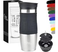 Milu Tazza termica da viaggio per caffè 370ml - 100% a Prova di perdite - Isolata Tazza di caffè e tè da portare via Tazza Termica da bere in acciaio inossidabile - Caldo e freddo - (Nero, 370ml)