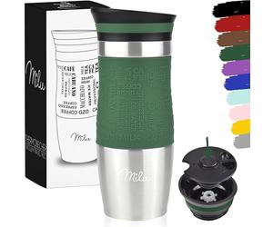 Milu Tazza termica da viaggio per caffè 370ml - 100% a Prova di perdite - Isolata Tazza di caffè e tè da portare via Tazza Termica da bere in acciaio inossidabile - Caldo e freddo (Verde oliva, 370ml)