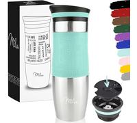 Milu Tazza termica da viaggio per caffè 450ml - 100% a Prova di perdite - Isolata Tazza di caffè e tè da portare via Tazza Termica da bere in acciaio inossidabile - Caldo e freddo - (Turchese, 450ml)