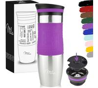 Milu Tazza termica da viaggio per caffè 450ml - 100% a Prova di perdite - Isolata Tazza di caffè e tè da portare via Tazza Termica da bere in acciaio inossidabile - Caldo e freddo - (Viola, 450ml)