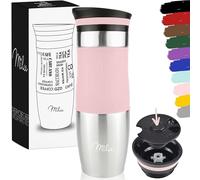 Milu Tazza termica da viaggio per caffè 450ml - 100% a Prova di perdite - Isolata Tazza di caffè e tè da portare via Tazza Termica da bere in acciaio inossidabile - Caldo e freddo - (Rosa, 450ml)