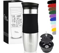Milu Tazza termica da viaggio per caffè 450ml - 100% a Prova di perdite - Isolata Tazza di caffè e tè da portare via Tazza Termica da bere in acciaio inossidabile - Caldo e freddo - (Nero, 450ml)