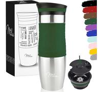Milu Tazza termica da viaggio per caffè 450ml - 100% a Prova di perdite - Isolata Tazza di caffè e tè da portare via Tazza Termica da bere in acciaio inossidabile - Caldo e freddo (Verde oliva, 450ml)