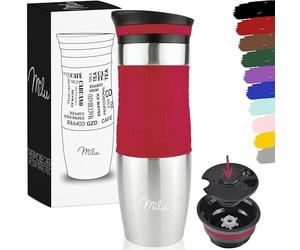 Milu Tazza termica da viaggio per caffè 450ml - 100% a Prova di perdite - Isolata Tazza di caffè e tè da portare via Tazza Termica da bere in acciaio inossidabile - Caldo e freddo - (Rosso, 450ml)