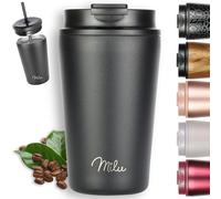 Milu Tazza Termica per caffè 300ml, 400ml, 500ml - Thermo Coffee Mug-to-Go, Tazza da Viaggio Senza BPA, Litri con Isolamento, In Acciaio Inox e Tenuta stagna per caffè e tè (Black, 400ml)