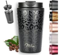 Milu Tazza Termica per caffè 300ml, 400ml, 500ml - Thermo Coffee Mug-to-Go, Tazza da Viaggio Senza BPA, Litri con Isolamento, In Acciaio Inox e Tenuta stagna per caffè e tè (Black Leopard, 400ml)