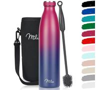Milu - Thermo in acciaio inox da 350/500/750/1000ml/1,5L borraccia termica, a prova di perdite, a doppia parete, adatta per bevande gassate, con spazzola per la pulizia (Blu Bacca, 1000ml)