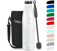 Milu - Thermo in acciaio inox da 350/500/750/1000ml/1,5L borraccia termica, a prova di perdite, a doppia parete, adatta per bevande gassate, con spazzola per la pulizia (Marmo, 1L)