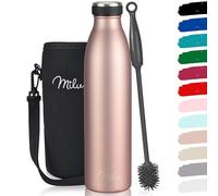 Milu - Thermo in acciaio inox da 350/500/750/1000ml/1,5L borraccia termica, a prova di perdite, a doppia parete, adatta per bevande gassate, con spazzola per la pulizia (Oro rosa, 750ml)