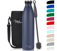 Milu - Thermo in acciaio inox da 350/500/750/1000ml/1,5L borraccia termica, a prova di perdite, a doppia parete, adatta per bevande gassate, con spazzola per la pulizia (Blu marino, 750ml)
