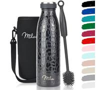 Milu - Thermo in acciaio inox da 350/500/750/1000ml/1,5L borraccia termica, a prova di perdite, a doppia parete, adatta per bevande gassate, con spazzola per la pulizia (Black Leopard, 500ml)