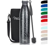 Milu - Thermo in acciaio inox da 350/500/750/1000ml/1,5L borraccia termica, a prova di perdite, a doppia parete, adatta per bevande gassate, con spazzola per la pulizia (Black Leopard, 1000ml)