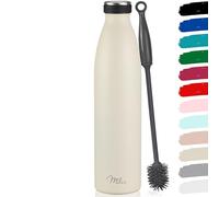 Milu - Thermo in acciaio inox da 350/500/750/1000ml/1,5L borraccia termica, a prova di perdite, a doppia parete, adatta per bevande gassate, con spazzola per la pulizia (Crema di buro, 1,5L)