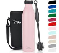 Milu - Thermo in acciaio inox da 350/500/750/1000ml/1,5L borraccia termica, a prova di perdite, a doppia parete, adatta per bevande gassate, con spazzola per la pulizia (Rosa, 500ml)