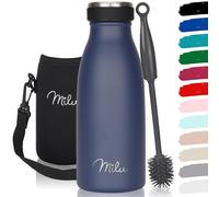 Milu - Thermo in acciaio inox da 350/500/750/1000ml/1,5L borraccia termica, a prova di perdite, a doppia parete, adatta per bevande gassate, con spazzola per la pulizia (Blu marino, 350ml)