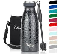 Milu - Thermo in acciaio inox da 350/500/750/1000ml/1,5L borraccia termica, a prova di perdite, a doppia parete, adatta per bevande gassate, con spazzola per la pulizia (Black Leopard, 350ml)
