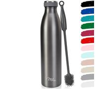 Milu - Thermo in acciaio inox da 350/500/750/1000ml/1,5L borraccia termica, a prova di perdite, a doppia parete, adatta per bevande gassate, con spazzola per la pulizia (Grigio, 1,5L)
