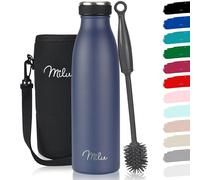 Milu - Thermo in acciaio inox da 350/500/750/1000ml/1,5L borraccia termica, a prova di perdite, a doppia parete, adatta per bevande gassate, con spazzola per la pulizia (Blu marino, 500ml)