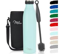 Milu - Thermo in acciaio inox da 350/500/750/1000ml/1,5L borraccia termica, a prova di perdite, a doppia parete, adatta per bevande gassate, con spazzola per la pulizia (Menta, 500ml)