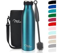 Milu - Thermo in acciaio inox da 350/500/750/1000ml/1,5L borraccia termica, a prova di perdite, a doppia parete, adatta per bevande gassate, con spazzola per la pulizia (Verde, 500ml)