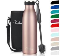 Milu - Thermo in acciaio inox da 350/500/750/1000ml/1,5L borraccia termica, a prova di perdite, a doppia parete, adatta per bevande gassate, con spazzola per la pulizia (Oro rosa, 500ml)