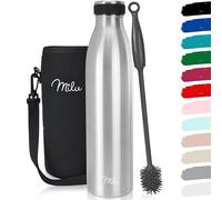 Milu - Thermo in acciaio inox da, borraccia termica, a prova di perdite, a doppia parete, adatta per bevande gassate, con spazzola per la pulizia (Argento, 750ml)
