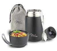 Milu Thermo per Alimenti 300ml 440ml 450ml 650ml 800ml I Contenitore Termico di Acciaio Inossidabile, Isotermico Sottovuoto per Cibi Caldi e Freddi (Nero, 650ml)