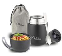 Milu Thermo per Alimenti 300ml 440ml 450ml 650ml 800ml I Contenitore Termico di Acciaio Inossidabile, Isotermico Sottovuoto per Cibi Caldi e Freddi (Nero, 450ml)