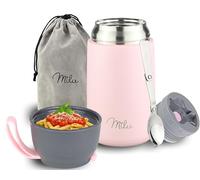 Milu Thermo per Alimenti 300ml 440ml 450ml 650ml 800ml I Contenitore Termico di Acciaio Inossidabile, Isotermico Sottovuoto per Cibi Caldi e Freddi (Rosa, 800ml)
