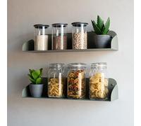 MILUKA Libreria da Parete Sospesa | Set di 2 Mensole da Muro Design in Metallo Verde Oliva 60 cm | Scaffale Modulare Salvaspazio Porta Libri, CD e Oggetti per la Casa