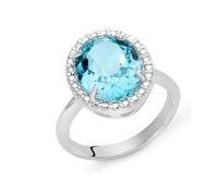 Miluna LID3465M16 Women's Ring - 925 Sterling Silver, 10x12mm Oval Natural Sky Blue Topaz (5.82 ct), Made in Italy