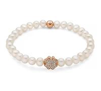 Miluna PBR3501R-TPZ Women's Pearl Bracelet - 18cm Elastic Design, 5.5-6mm Freshwater Cultured Pearls, 925 Rose Gold-Plated Silver Four-Leaf Clover with White Topaz Accents