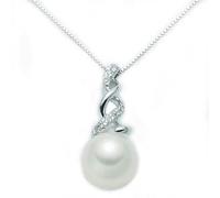 Miluna PCL3872 Women's Necklace - 18K White Gold, 8.5-9mm Cultured Pearl Pendant, 7 Natural Diamonds (0.43 ct Total), 42cm