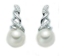 Miluna PER1729 Women's Earrings - 18K White Gold, White Pearls and Diamonds