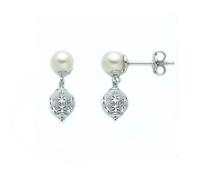 Miluna PER2315 Women's Earrings - White Gold, Pearl and Zirconia Stones