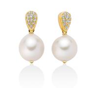 Miluna PER2739G Women's Drop Earrings - Gold-Plated 925 Silver with Baroque Pearls and White Topaz