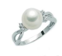 Miluna PLI1463X Women's Ring - 9kt White Gold with Pearl and Diamonds