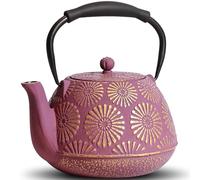 MILVBUSISS Teiera in ghisa, 1200 ml, grande capacità, con infusore, per piano cottura, design Sakura, teiera giapponese per foglie sfuse rivestita con interno smaltato, manico in silicone, colore: