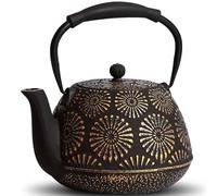 MILVBUSISS Teiera in ghisa, 1200 ml, grande capacità, con infusore, per piano cottura, design Sakura, teiera giapponese per foglie sfuse rivestita con interno smaltato, manico in silicone, colore nero