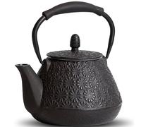 MILVBUSISS Teiera in ghisa, 950 ml, modello giapponese Sakura Blossom, cassaforte per piano cottura, infusore per foglie sfuse e caffè, manico in silicone, interno smaltato, 32 once nero