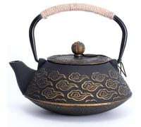 MILVBUSISS Teiera in Ghisa, Teiera Giapponese con Infusore per Foglia Sciolta, Bollitore da Tè da 800ml per Piano Cottura Rivestito con Interni Smaltati, Modello Nuvole, Nero