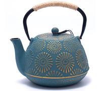 MILVBUSISS Teiera in Ghisa, Teiera Giapponese con Infusore per Foglia Sciolta, Grande Capacità 1200ml Sakura Design Bollitore da Tè per Piano Cottura Rivestito con Interno Smaltato, Verde