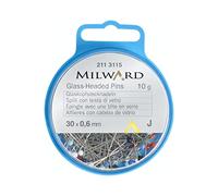 MILWARD - Spille dritte con testa in vetro, acciaio, argento/assortiti, 30 mm, 10 g