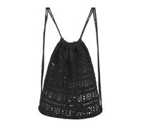 MilyaDE Borsa da spiaggia in paglia, realizzata a mano, con coulisse, borsa a tracolla bohémien per donne, viaggi, vacanze, Sacca da ginnastica B nera, 33*2*38cm