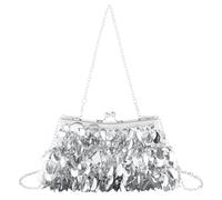 MilyaDE pochette da donna, elegante borsa da sposa, per matrimoni, feste, serate, con catena, Kiss Lock, D paillettes argento, 23*4,5*13cm