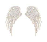MilyaDE Toppe adesive con strass, con ali d'angelo, 14 x 7 cm, con glitter, adesivo da applicare con ferro da stiro