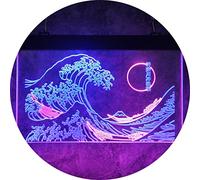 MiMaik The Great Wave Off Kanagawa - Insegna al neon a LED con scritta giapponese Katsushika Hokusai, decorazione da parete classica, decorazione da parete per interni, 30,5 x 40,6 cm (blu e rosa)
